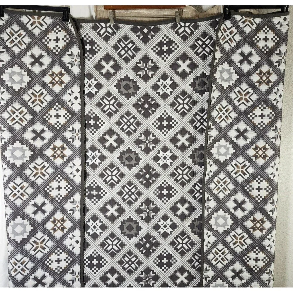 Tristan Patchwork Quilt Set Queen 3pc Charcoal Grey Cotton Blend - Dada Bedding